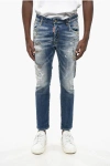 Dsquared2 Vintage Effect Skater Jeans With Distressed Details And Deco In Blue