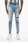 Dsquared2 Vintage Effect Skater Jeans With Visible Stitching 15cm In Blue