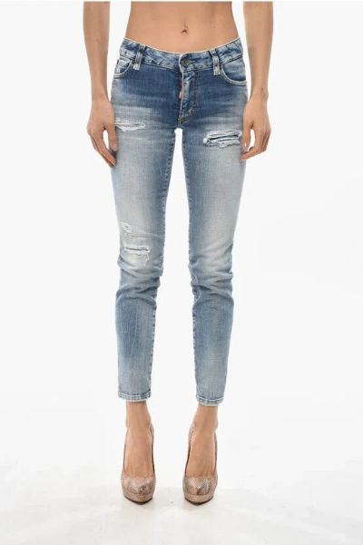 Dsquared2 Vintage Effect Skinny Fit Jeans 13cm In Blue