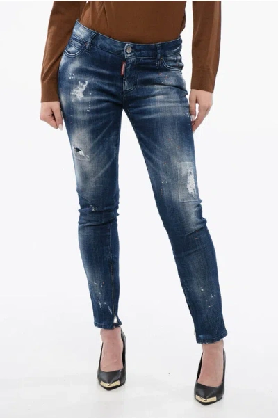 Dsquared2 Vintage Effect Skinny Fit Jeans With Ankle Zip In Blue