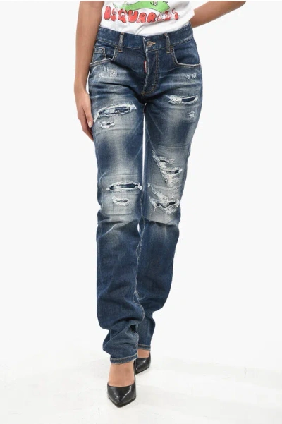 Dsquared2 Vintage Effect Stretch Denim 24/7 Jeans 17cm In Blue