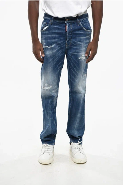 Dsquared2 Vintage Effect Stretch Denim 642 Jeans 19cm In Blue