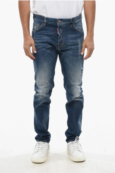 Dsquared2 Vintage Effect Stretch Denim Cool Guy Jeans 17cm In Blue