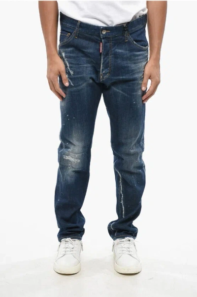 Dsquared2 Vintage Effect Stretch Denim Cool Guy Jeans 17cm In Blue