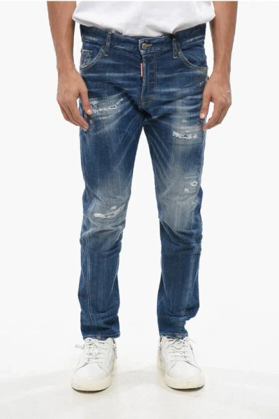 Dsquared2 Vintage Effect Stretch Denim Sexy Twist Jeans 17cm In Blue