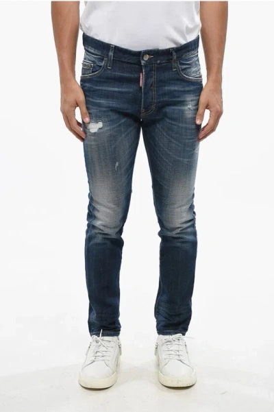 Dsquared2 Vintage Effect Stretch Denim Super Twinky Jeans 15cm In Blue