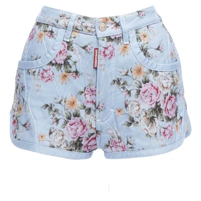 Pre-owned Dsquared2 Vintage Floral Quilted Cotton Blend High Waisted Bloomer Shorts It36 S In Gray