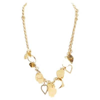 Pre-owned Dsquared2 Vintage Gold-tone Etched Boys Names Heart Breaker Charms Necklace In Multiple