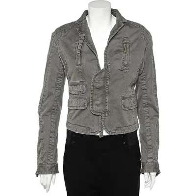 Dsquared2 Vintage Khaki Cotton Distressed Utility Jacket In Gray