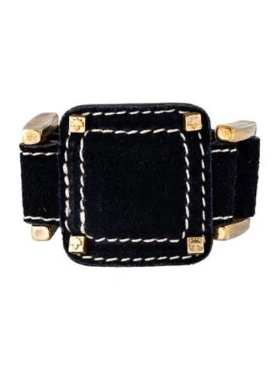 Pre-owned Dsquared2 Vintage Leather Wrap Bracelet, 6.25" In Blue/brown/white