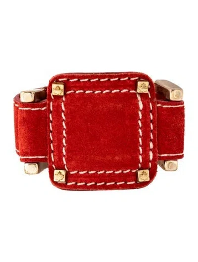 Pre-owned Dsquared2 Vintage Leather Wrap Bracelet, 6.25" In Brown/red/white