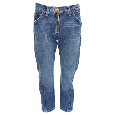 Pre-owned Dsquared2 Vintage Orange Crab Button Logo Blue Denim Cropped Jeans It38 Xs