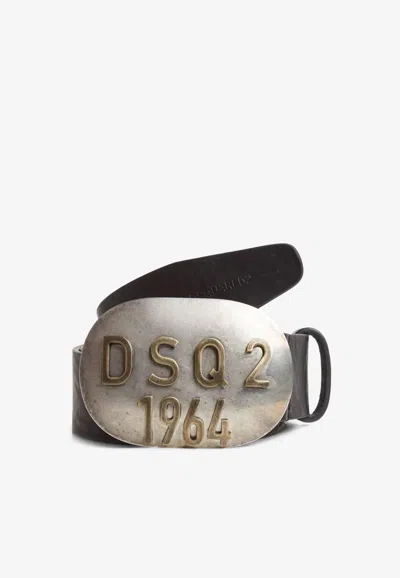 Dsquared2 Vintage Plaque Leather Belt In Black