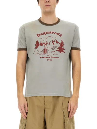 DSQUARED2 VINTAGE PRINT RELAXED-FIT T-SHIRT WITH CONTRASTING TRIM