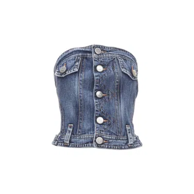 Pre-owned Dsquared2 Vintage Y2k Blue Washed Denim Boned Corset Bustier Top It38 Xs