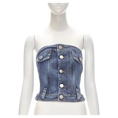 Pre-owned Dsquared2 Vintage Y2k Blue Washed Denim Boned Corset Bustier Top It38 Xs