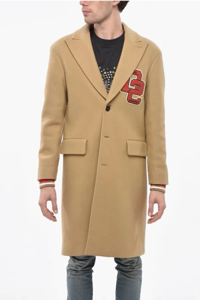 DSQUARED2 VIRGIN WOOL AND NYLON VARSITY COAT WITH FLAP POCKETS