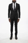 Dsquared2 Virgin Wool And Silk Center Vent Collarless 1-button Suit In Black
