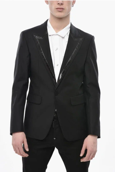 Dsquared2 Virgin Wool And Silk Jacket Dallas With Flap Pockets In Black