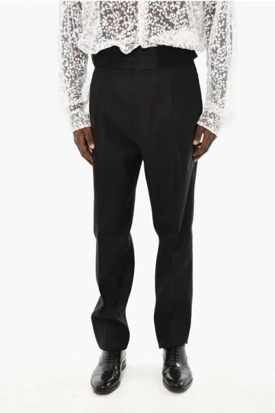Dsquared2 Virgin Wool And Silk Single Pleated Pants In Black
