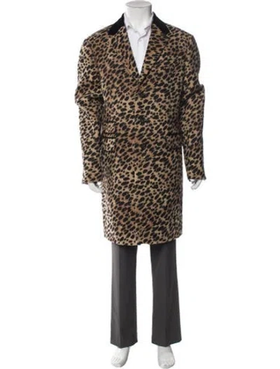 Pre-owned Dsquared2 Virgin Wool Animal Print Overcoat W/ Tags In Brown