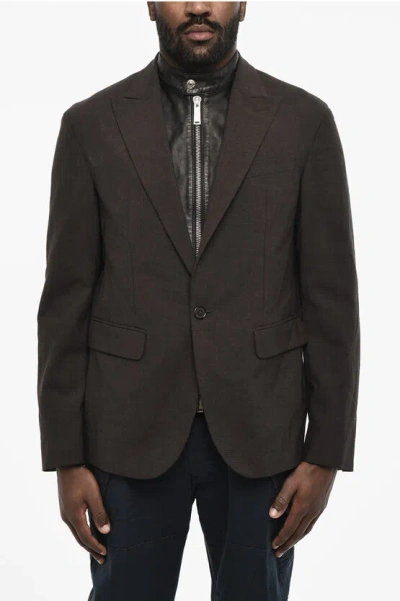 Dsquared2 Virgin Wool Blend 1 Buttons Blazer With Faux Leather Details