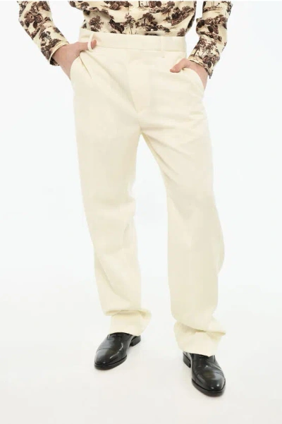 Dsquared2 Virgin Wool Blend Pants With Hidded Closure In White