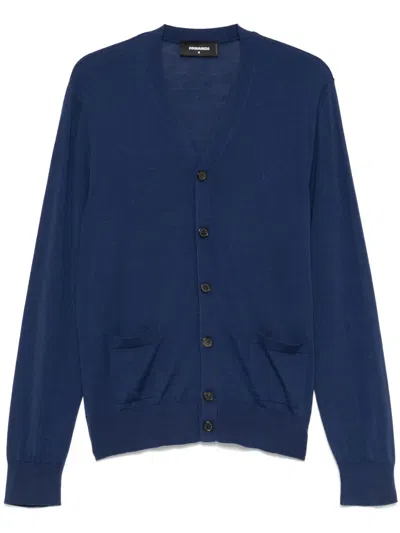 Dsquared2 Virgin Wool Cardigan In Blue