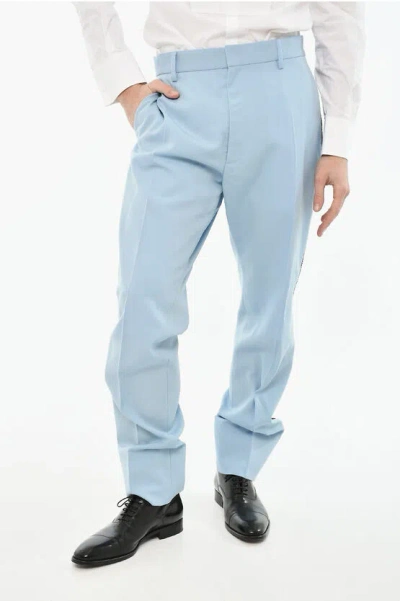 Dsquared2 Virgin Wool Cigarette Fit Pants With Rhinestone Side Band Grösse 46 In Blue