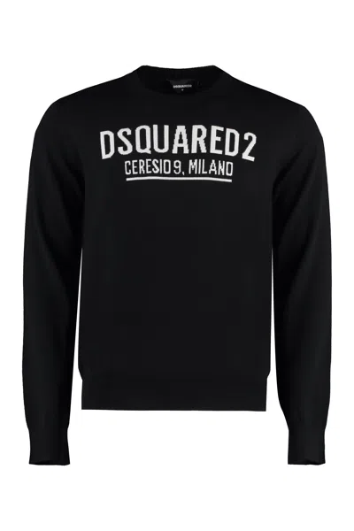 Dsquared2 Virgin Wool Crew-neck Sweater In Black