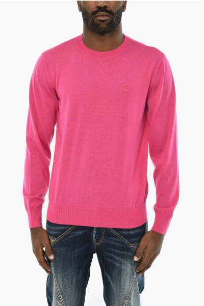 Dsquared2 Virgin Wool Crew-neck Sweater With Ton On Ton Monogram In Pink