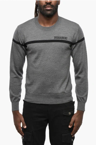 Dsquared2 Virgin Wool D2 Line Crew-neck Sweater In Gray