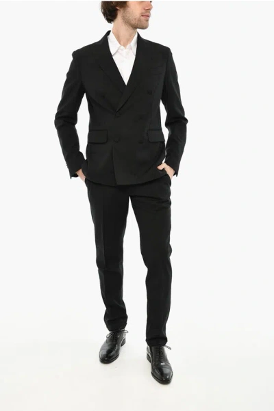 Dsquared2 Virgin Wool Double Breast Suit With Peak Lapel Grösse 50 In Black