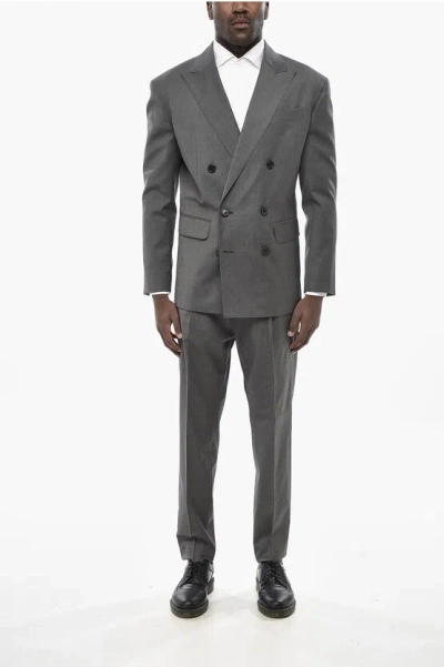 Dsquared2 Virgin Wool Double-breasted Suit With Flap Pockets In Gray