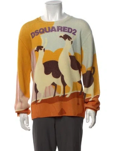 Pre-owned Dsquared2 Virgin Wool Graphic Print Pullover In Yellow