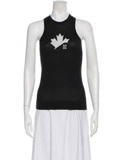 Pre-owned Dsquared2 Virgin Wool Graphic Print Top W/ Tags In Black