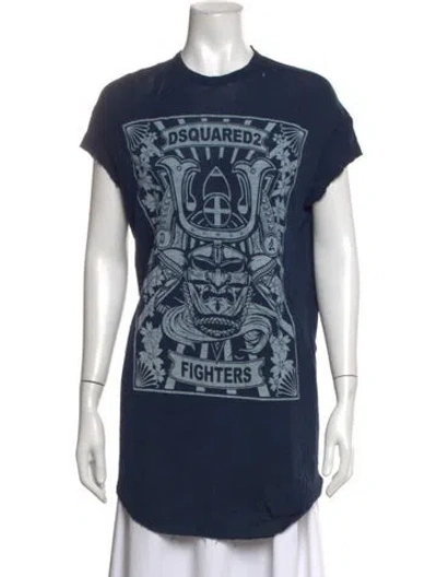 Pre-owned Dsquared2 Virgin Wool Graphic Print T-shirt In Blue