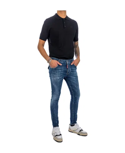 Dsquared2 Virgin-wool Knitted Polo Shirt In Black