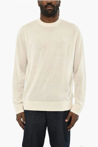Dsquared2 Virgin Wool Lightweight Crew-neck Sweater In White