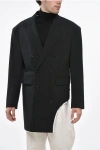 Dsquared2 Virgin Wool Raw Cut Peak Lapel Double-breasted Blazer In Black