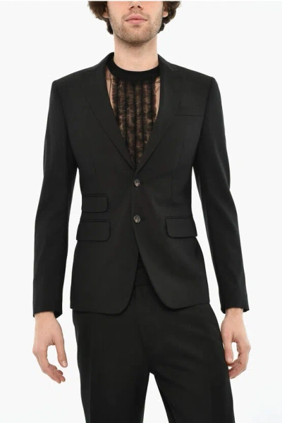 Dsquared2 Virgin Wool Stretch 2-button Blazer With Peak Lapel Grösse 46 In Black