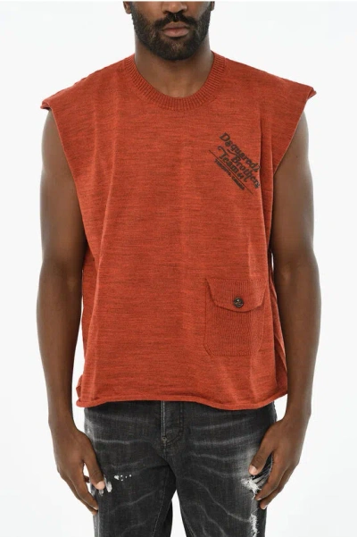 Dsquared2 Virgin Wool Tank Top With Breast Pocket In Orange