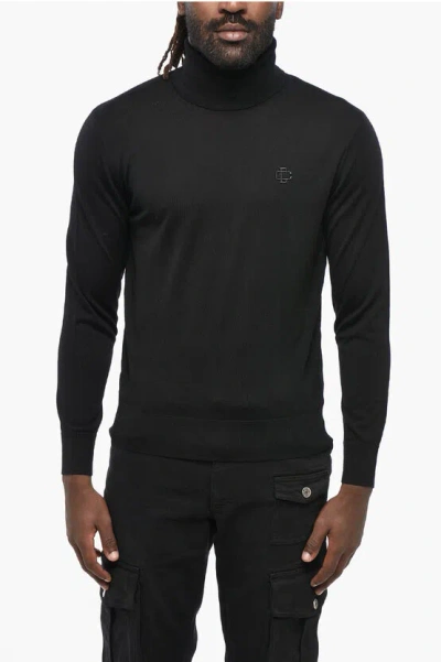 Dsquared2 Virgin Wool Turtleneck Sweater With Embossed Monogram In Black