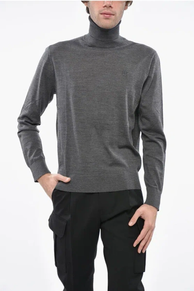 Dsquared2 Virgin Wool Turtleneck Sweater With Embossed Monogram In Gray