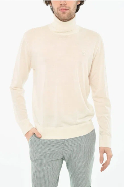 Dsquared2 Virgin Wool Turtleneck Sweater With Ton On Ton Logo In White