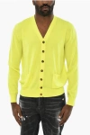 Dsquared2 Virgin Wool V-neck Cardigan In Yellow