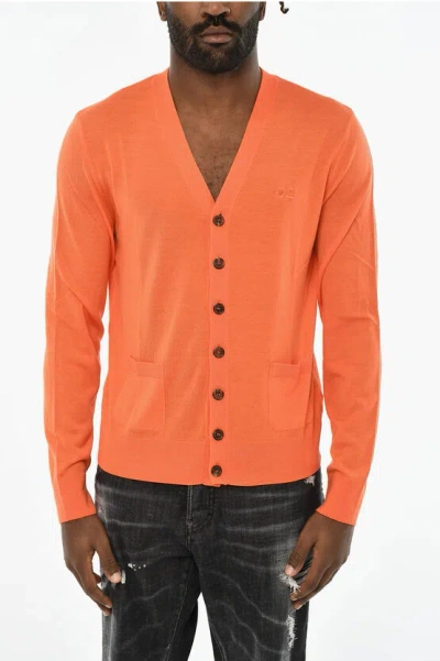 Dsquared2 Virgin Wool V-neck Cardigan In Orange