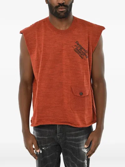 Dsquared2 Virgin-wool Tank Top With Chest-pocket In Orange