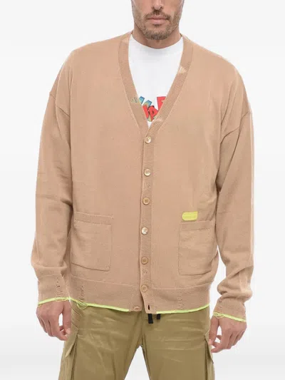 Dsquared2 Cashmere Blend Cardigan Wiith Distressed Detail In Beige