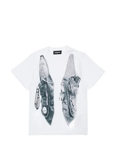 Dsquared2 Kids' Waistcoat-print T-shirt In White